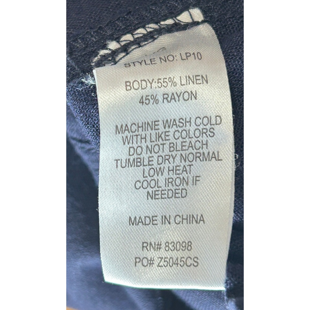Ci Sono Navy Linen Blend Pants Wide Leg Pull On Casual Large coastal relaxed - Picture 7 of 7